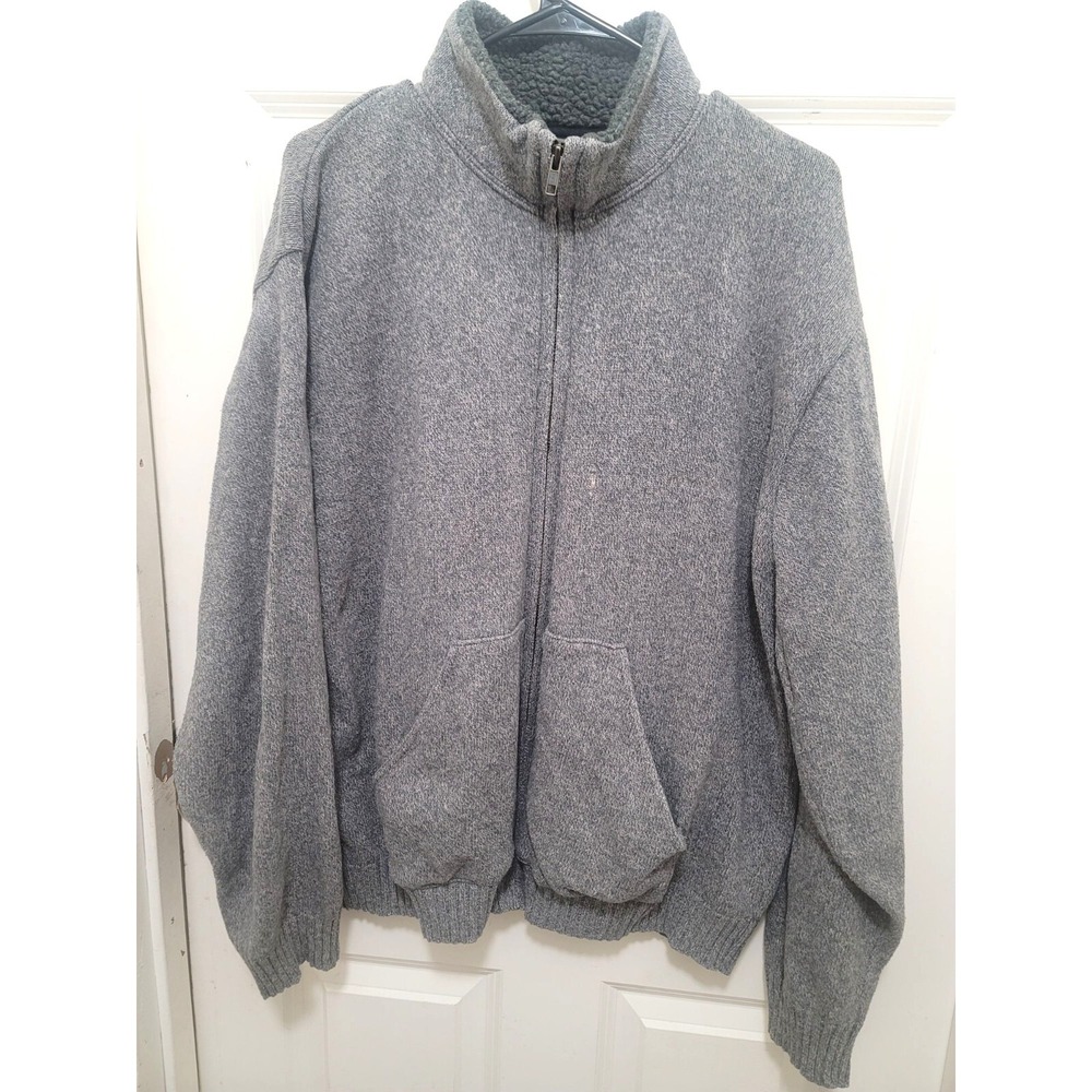 Oscar De La Renta Plus Size Men's Gray Full-Zip Jacket Sherpa Collar & Ribbed He - Picture 2 of 15